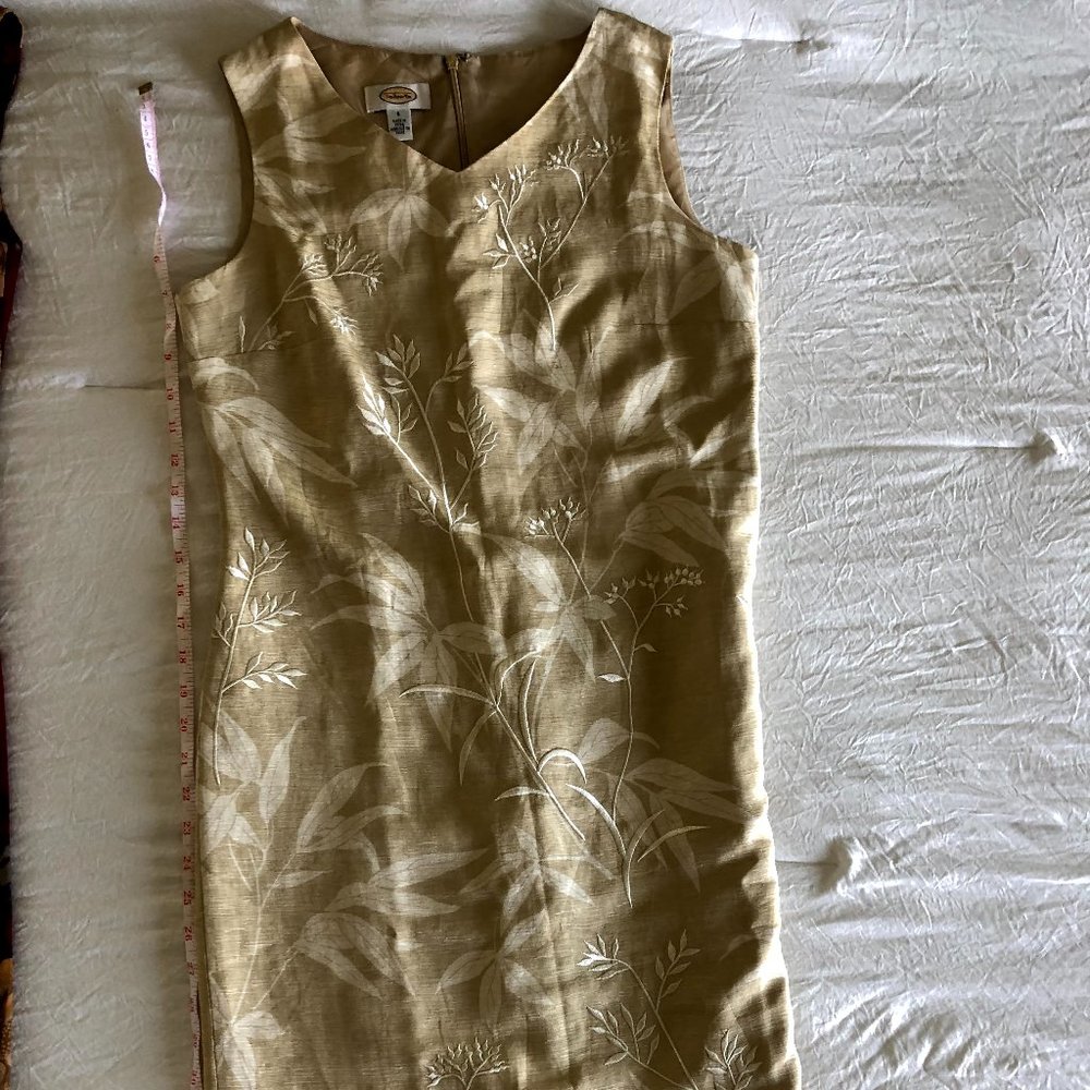 Talbots Linen and Silk Tan Embroidered Sun Dress